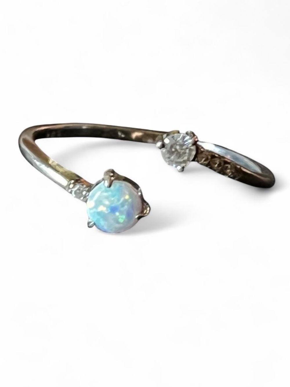 Sterling Silver Opal CZ Wrap Around Ring